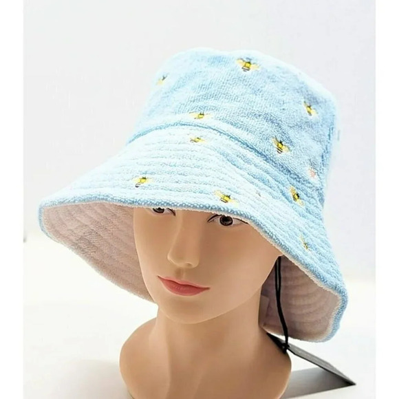 Jocelyn Women\'s The Bali Bumblebee Bucket Hat Light Blue O/S (MSRP $75)